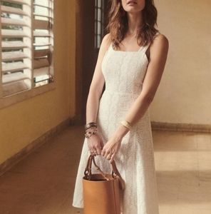 Sezane Nadege Eyelet Cotton Dress, size FR 42